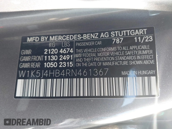 2024 Mercedes-Benz CLA 250 z VIN W1K5J4HB4RN461367, wystawiony jako IAAI lot #41590994 z przebiegiem 6 251 mil mil oraz . Historia ofert i sprzedaży dostępna na DreamBid. Obrazek 9.