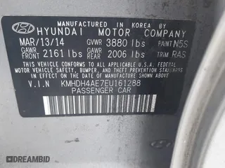 2014 Hyundai Elantra SE with VIN KMHDH4AE7EU161288, listed as a IAAI auction lot 41465502 with 221,041 mi miles. Bid and sale history available at carsss.com. Image 9.