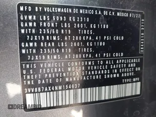 2022 Volkswagen Tiguan SE R-Line Black with VIN 3VV8B7AX4NM154637, listed as a IAAI auction lot 42058531 with 39,597 mi miles and . Bid and sale history available at DreamBid. Image 9.