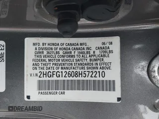2008 Honda Civic Cpe LX with VIN 2HGFG12608H572210, listed as a IAAI auction lot 42004864 with 95,292 mi miles. Bid and sale history available at carsss.com. Image 9.