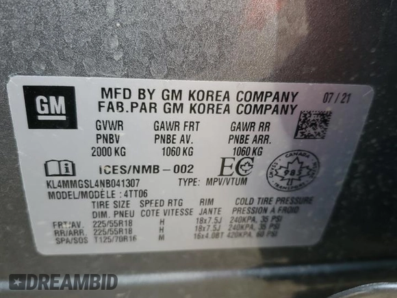 2022 Buick Encore GX Essence с VIN KL4MMGSL4NB041307, выставлен на аукционе Copart как лот 53014545 с пробегом 79 359 миль миль и Списание • Salvage title. История ставок и продаж доступна на DreamBid. Изображение 14.