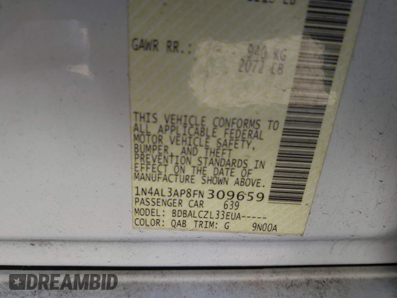 2015 Nissan Altima S with VIN 1N4AL3AP8FN309659, listed as a IAAI auction lot 41704516 with 172,330 mi miles and . Bid and sale history available at carsss.com. Image 9.