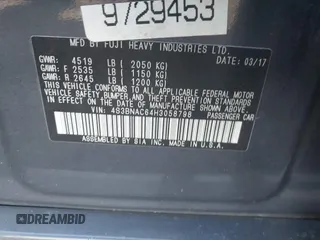 2017 Subaru Legacy Premium with VIN 4S3BNAC64H3058798, listed as a IAAI auction lot 42422926 with 200,699 mi miles and . Bid and sale history available at DreamBid. Image 9.