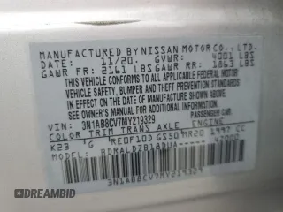 2021 Nissan Sentra SV with VIN 3N1AB8CV7MY219329, listed as a Copart auction lot 49722724 with 66,244 mi miles and Salvage Title. Bid and sale history available at DreamBid. Image 12.