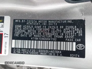 2013 Toyota Avalon XLE with VIN 4T1BK1EB6DU041102, listed as a IAAI auction lot 41713215 with 46,764 mi miles and . Bid and sale history available at DreamBid. Image 9.