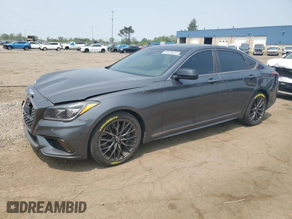 2018 Genesis G80 Sport with VIN KMHGN4JB0JU257124, listed as a Copart auction lot 59428525 with 92,157 mi miles and Salvage title. Bid and sale history available at DreamBid. Image 1.