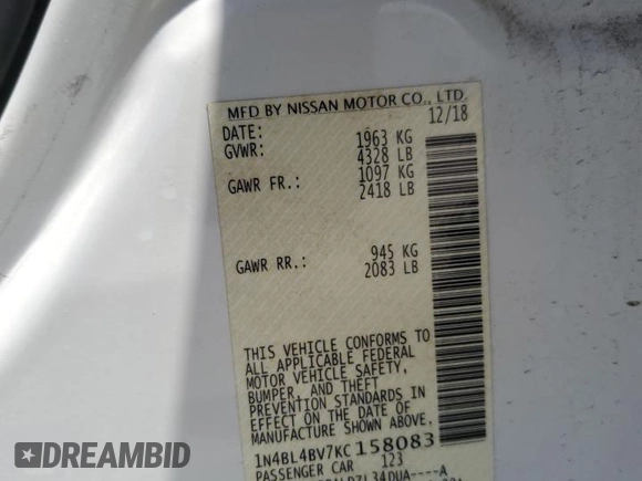 2019 Nissan Altima S z VIN 1N4BL4BV7KC158083, wystawiony jako Copart lot #56957685 z przebiegiem 101 419 mil mil oraz Szkoda całkowita • Salvage title. Historia ofert i sprzedaży dostępna na DreamBid. Obrazek 12.