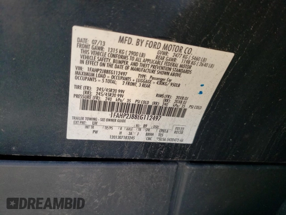 2014 Ford Taurus Limited with VIN 1FAHP2J88EG112497, listed as a Copart auction lot 47701325 with 271,139 mi miles and Clean title. Bid and sale history available at DreamBid. Image 12.