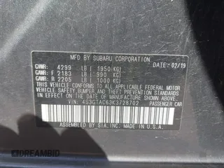 2019 Subaru Impreza Premium z VIN 4S3GTAC63K3728702, wystawiony jako IAAI lot #42104147 z przebiegiem 116 825 mil mil oraz . Historia ofert i sprzedaży dostępna na DreamBid. Obrazek 9.
