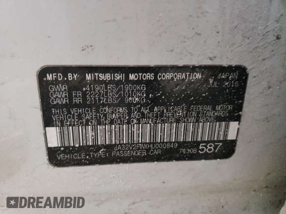 2017 Mitsubishi Lancer ES with VIN JA32V2FWXHU000849, listed as a Copart auction lot 41998385 with 124,069 mi miles and Salvage Title. Bid and sale history available at carsss.com. Image 14.