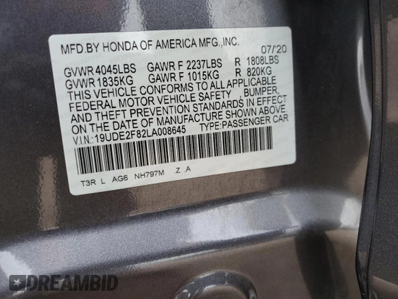 2020 Acura ILX w/Premium/A-SPEC Pkg with VIN 19UDE2F82LA008645, listed as a Copart auction lot 48473335 with 122,544 mi miles and Salvage Title. Bid and sale history available at carsss.com. Image 13.