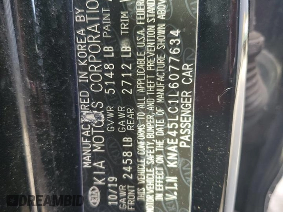 2020 Kia Stinger GT1 with VIN KNAE45LC1L6077634, listed as a Copart auction lot 76569584 with 22,359 mi miles and Salvage Title. Bid and sale history available at DreamBid. Image 12.