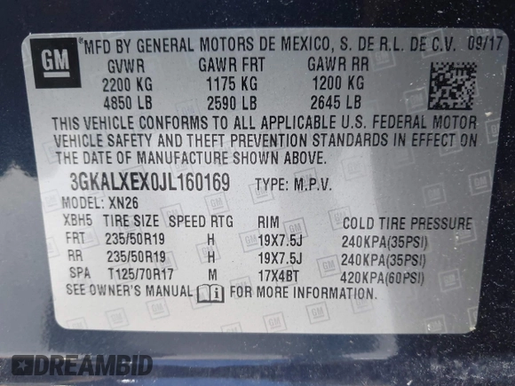 2018 GMC Terrain Denali with VIN 3GKALXEX0JL160169, listed as a IAAI auction lot 42642144 with 71,172 mi miles and . Bid and sale history available at DreamBid. Image 9.