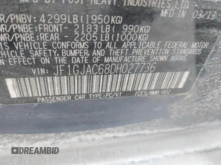 2013 Subaru Impreza Premium z VIN JF1GJAC68DH027736, wystawiony jako IAAI lot #41393090 z przebiegiem 150 041 mil mil oraz . Historia ofert i sprzedaży dostępna na DreamBid. Obrazek 9.