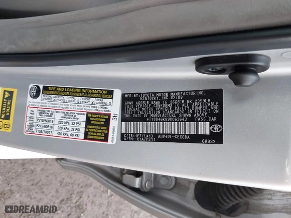 2009 Toyota Camry Hybrid with VIN 4T1BB46K89U063643, listed as a IAAI auction lot 42088615 with 245,820 mi miles. Bid and sale history available at carsss.com. Image 9.