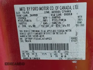 2004 Ford F-150 XL with VIN 2FTRF17234CA16923, listed as a IAAI auction lot 42537268 with 186,734 mi miles and . Bid and sale history available at DreamBid. Image 9.