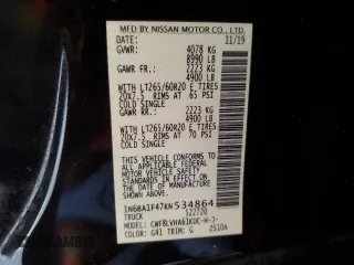 2019 Nissan Titan XD SL with VIN 1N6BA1F47KN534864, listed as a Copart auction lot 65651974 with 79,230 mi miles and Salvage Title. Bid and sale history available at carsss.com. Image 12.