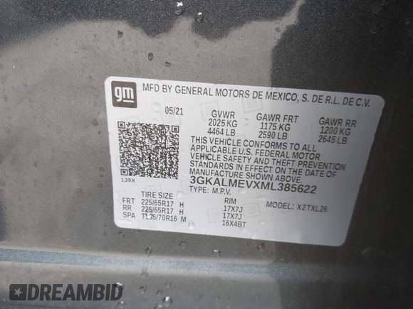 2021 GMC Terrain SLE с VIN 3GKALMEVXML385622, выставлен на аукционе IAAI как лот 42199711 с пробегом 35 479 миль миль и . История ставок и продаж доступна на DreamBid. Изображение 9.