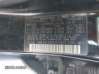 2007 Hyundai Tucson SE with VIN KM8JN12DX7U573823, listed as a IAAI auction lot 41238550 with 79,641 mi miles. Bid and sale history available at carsss.com. Image 9.