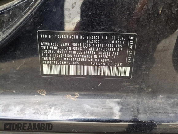 2019 Volkswagen Jetta GLI S z VIN 3VW6T7BU7KM177605, wystawiony jako Copart lot #52334375 z przebiegiem 97 162 mil mil oraz Szkoda całkowita • Salvage title. Historia ofert i sprzedaży dostępna na DreamBid. Obrazek 13.