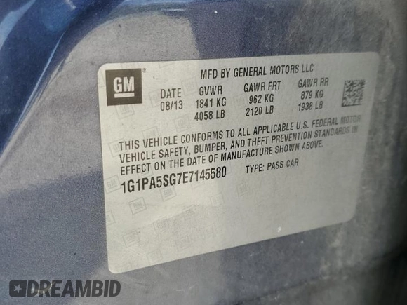 2014 Chevrolet Cruze LS with VIN 1G1PA5SG7E7145580, listed as a Copart auction lot 50246395 with 100,193 mi miles and Salvage Title. Bid and sale history available at carsss.com. Image 12.