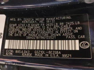 2022 Lexus ES 350 with VIN 58ADZ1B11NU133521, listed as a IAAI auction lot 42120415 with 13,398 mi miles and . Bid and sale history available at DreamBid. Image 9.