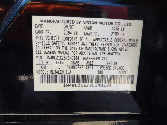2008 Nissan Altima 3.5 SE with VIN 1N4BL21E28C140184, listed as a IAAI auction lot 41979848 with 146,107 mi miles. Bid and sale history available at carsss.com. Image 9.
