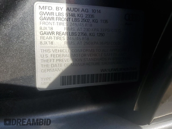 2015 Audi allroad Premium Plus with VIN WA1UFAFL9FA057544, listed as a Copart auction lot 74275044 with 86,887 mi miles and Salvage Title. Bid and sale history available at carsss.com. Image 13.