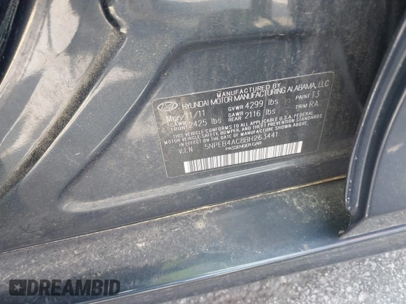 2011 Hyundai Sonata GLS with VIN 5NPEB4AC8BH263441, listed as a IAAI auction lot 42061208 with 163,111 mi miles and . Bid and sale history available at carsss.com. Image 9.