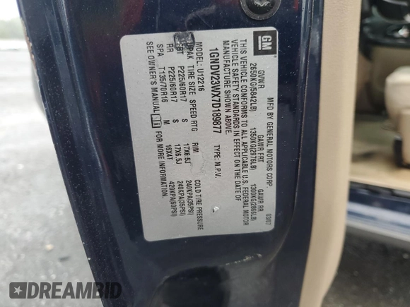 2007 Chevrolet Uplander LS Fleet z VIN 1GNDV23WX7D189877, wystawiony jako Copart lot #61576525 z przebiegiem 179 702 mil mil oraz Szkoda całkowita • Salvage title. Historia ofert i sprzedaży dostępna na DreamBid. Obrazek 13.