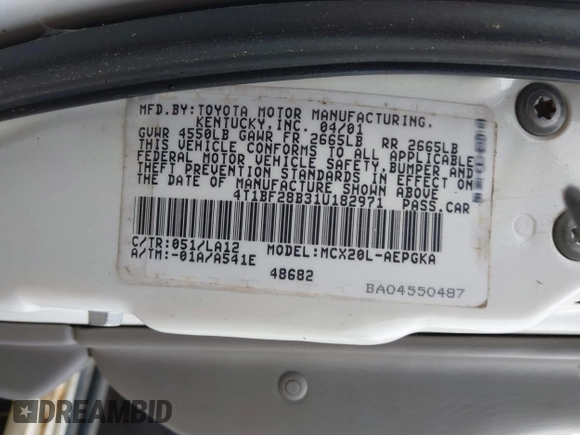 2001 Toyota Avalon XL z VIN 4T1BF28B31U182971, wystawiony jako IAAI lot #42276391 z przebiegiem 226 582 mil mil oraz . Historia ofert i sprzedaży dostępna na DreamBid. Obrazek 9.