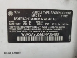2013 BMW 3 Series 335i z VIN WBA3A9G56DNP36480, wystawiony jako Copart lot #44019355 z przebiegiem 89 519 mil mil oraz Szkoda całkowita • Salvage title. Historia ofert i sprzedaży dostępna na DreamBid. Obrazek 13.