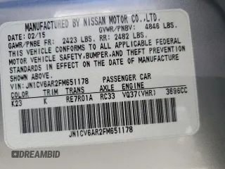 2015 Infiniti Q40 with VIN JN1CV6AR2FM651178, listed as a Copart auction lot 64720004 with 0 mi miles and Salvage Title. Bid and sale history available at carsss.com. Image 12.