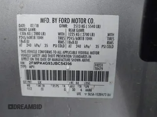 2018 Ford Edge SE с VIN 2FMPK4G93JBC54396, выставлен на аукционе IAAI как лот 42213098 с пробегом 50 085 миль миль и . История ставок и продаж доступна на DreamBid. Изображение 9.