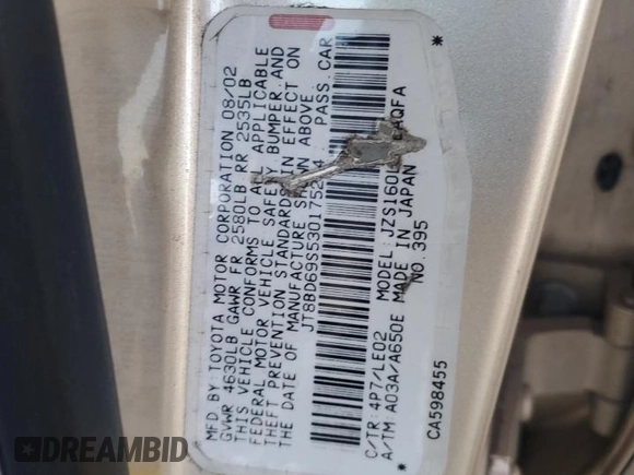 2003 Lexus GS 300 z VIN JT8BD69S530175254, wystawiony jako Copart lot #41432635 z przebiegiem 259 505 mil mil oraz Szkoda całkowita • Salvage title. Historia ofert i sprzedaży dostępna na DreamBid. Obrazek 12.