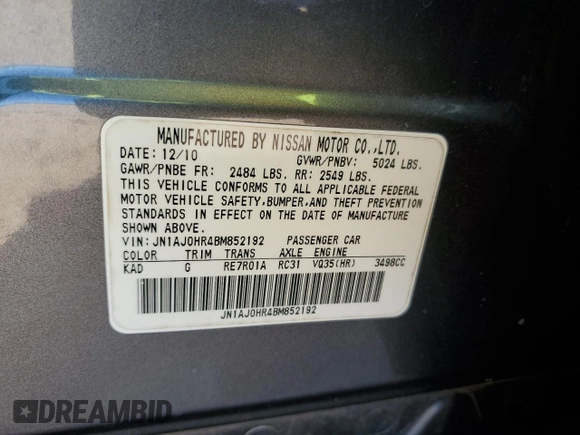 2011 Infiniti EX Journey with VIN JN1AJ0HR4BM852192, listed as a Copart auction lot 49636525 with 173,186 mi miles and Salvage Title. Bid and sale history available at DreamBid. Image 13.