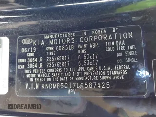 2020 Kia Sedona EX with VIN KNDMB5C17L6587425, listed as a IAAI auction lot 40998825 with 57,503 mi miles. Bid and sale history available at carsss.com. Image 9.