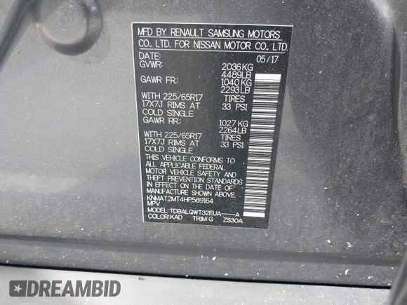 2017 Nissan Rogue SV с VIN KNMAT2MT4HP589164, выставлен на аукционе IAAI как лот 42342400 с пробегом 98 432 миль миль и . История ставок и продаж доступна на DreamBid. Изображение 9.