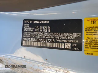 2024 BMW M2 with VIN 3MF13DM07R8D97218, listed as a Copart auction lot 75245254 with 13,343 mi miles and Salvage Title. Bid and sale history available at carsss.com. Image 12.