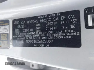 2021 Kia Forte LXS z VIN 3KPF24AD5ME270044, wystawiony jako IAAI lot #41405638 z przebiegiem 82 963 mil mil oraz . Historia ofert i sprzedaży dostępna na DreamBid. Obrazek 9.