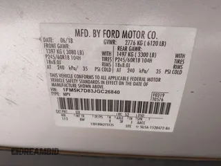 2018 Ford Explorer XLT с VIN 1FM5K7D83JGC26840, выставлен на аукционе IAAI как лот 42248170 с пробегом 128 599 миль миль и . История ставок и продаж доступна на DreamBid. Изображение 9.