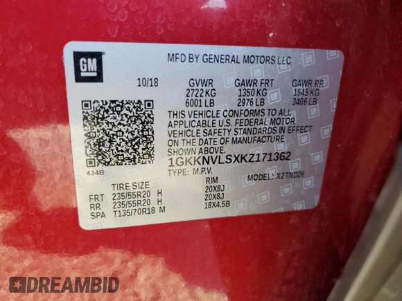 2019 GMC Acadia SLT with VIN 1GKKNVLSXKZ171362, listed as a Copart auction lot 80268104 with 40,107 mi miles and Salvage Title. Bid and sale history available at DreamBid. Image 13.