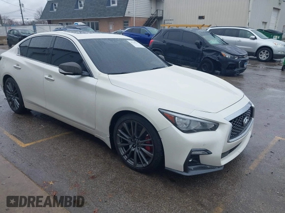 2019 Infiniti Q50 RED SPORT 400 with VIN JN1FV7AP2KM760252, listed as a IAAI auction lot 41729947 with 65,838 mi miles. Bid and sale history available at carsss.com. Image 1.