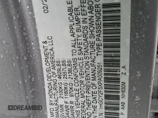 2023 Honda Accord Sport z VIN 1HGCY2F5XPA009251, wystawiony jako Copart lot #52997345 z przebiegiem 9 112 mil mil oraz Szkoda całkowita • Salvage title. Historia ofert i sprzedaży dostępna na DreamBid. Obrazek 12.