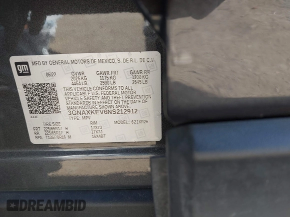 2022 Chevrolet Equinox LT z VIN 3GNAXKEV6NS212912, wystawiony jako IAAI lot #41661467 z przebiegiem 31 242 mil mil oraz . Historia ofert i sprzedaży dostępna na DreamBid. Obrazek 9.