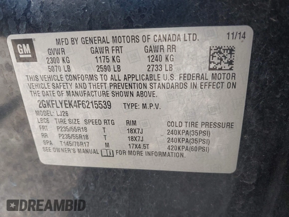 2015 GMC Terrain SLT with VIN 2GKFLYEK4F6215539, listed as a IAAI auction lot 41127556 with 150,343 mi miles. Bid and sale history available at carsss.com. Image 9.