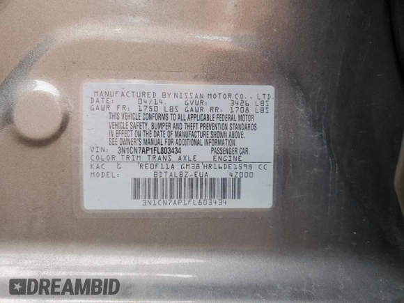 2015 Nissan Versa SV z VIN 3N1CN7AP1FL803434, wystawiony jako Copart lot #55703535 z przebiegiem 35 500 mil mil oraz Szkoda całkowita • Salvage title. Historia ofert i sprzedaży dostępna na DreamBid. Obrazek 12.