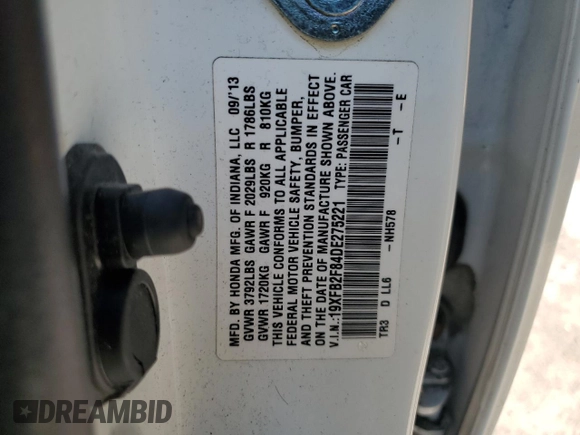 2013 Honda Civic EX with VIN 19XFB2F84DE275221, listed as a Copart auction lot 53541895 with 121,047 mi miles and Salvage Title. Bid and sale history available at DreamBid. Image 12.