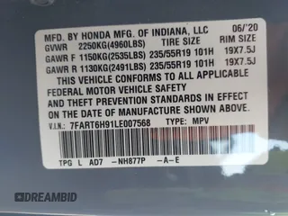 2020 Honda CR-V Touring с VIN 7FART6H91LE007568, выставлен на аукционе IAAI как лот 41557295 с пробегом 34 797 миль миль и . История ставок и продаж доступна на DreamBid. Изображение 9.
