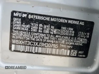 2018 BMW X1 xDrive28i with VIN WBXHT3C3XJ3H30795, listed as a Copart auction lot 49722023 with 12,190 mi miles. Bid and sale history available at carsss.com. Image 12.